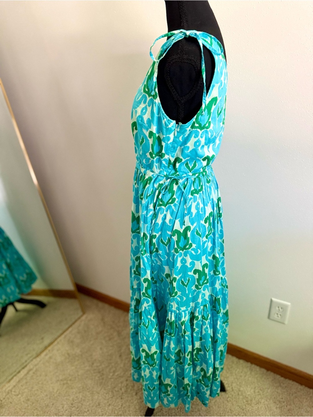 Talbots Blue Green Ikat Print Cotton Maxi Dress Size 4 - Picture 7 of 11